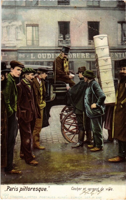 Carte postale ancienne Paris Petits Metiers Cocher et sergent de ville à Paris