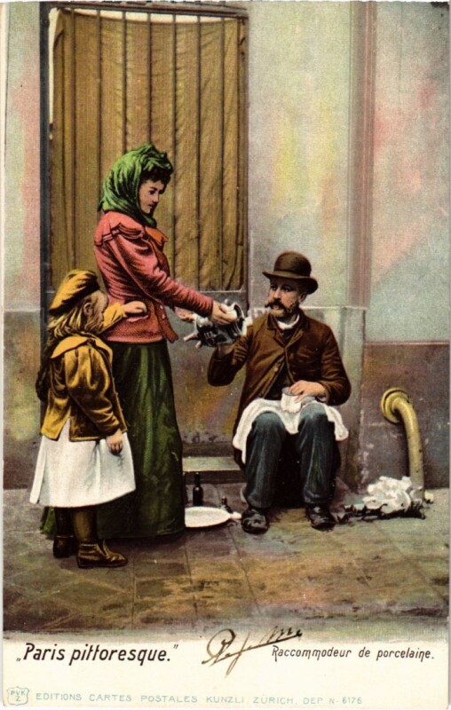 Carte postale ancienne Paris Petits Metiers Raccomodeur de porcelaine