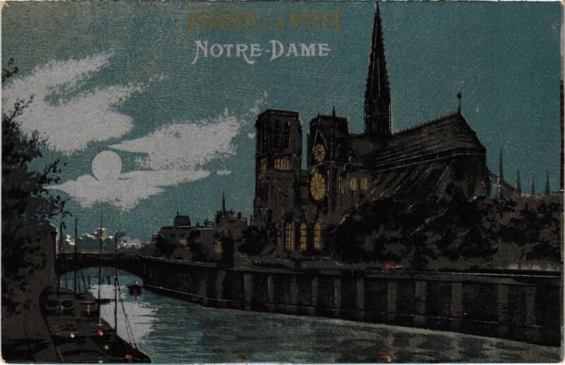 Carte postale ancienne Paris 4e Notre-Dame par nuit, by night à Paris 4e