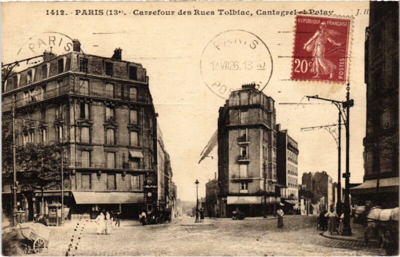 Carte postale ancienne Paris 13e carrefour Rue Tolbiac Rue Cantagrel et Paray à Paris 13e