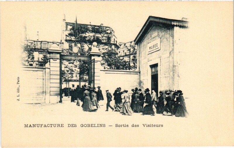 Carte postale ancienne Manufacture des Gobelins - Sortie des Visiteurs à Paris 13e