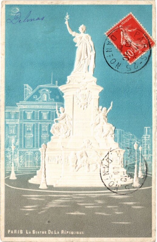 Carte postale ancienne Paris Statue de la republique Embossed