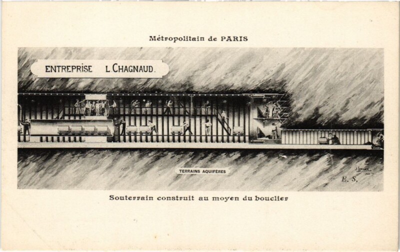 Carte postale ancienne Paris Souterrain construit au moyen du bouclier Metropolitain à Paris