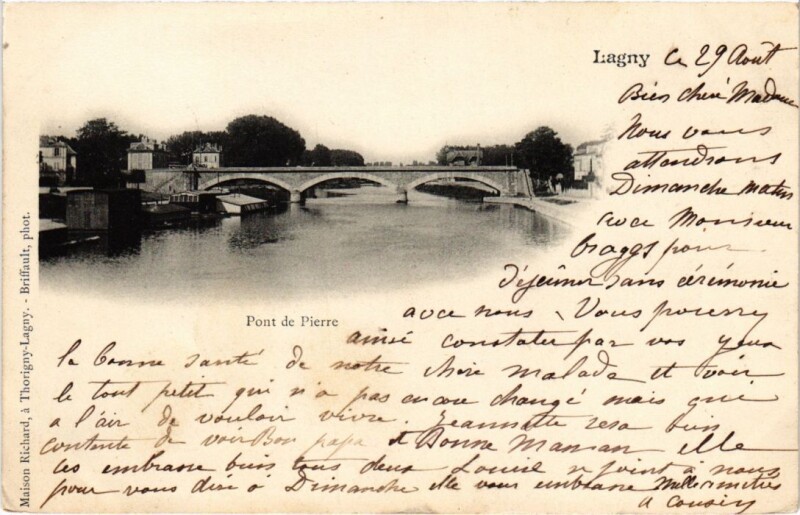 Carte postale ancienne Lagny Pont de Pierre