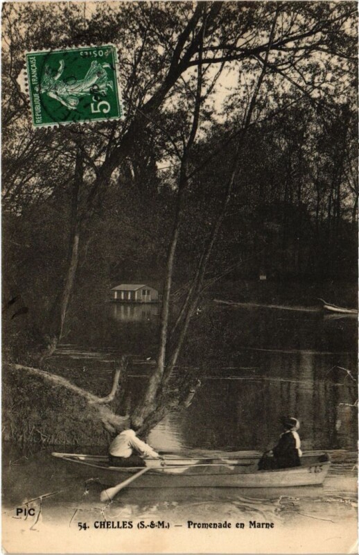 Carte postale ancienne Chelles Promenade en Marne à Chelles