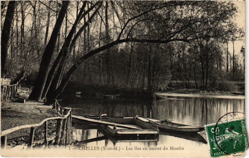 Carte postale ancienne Chelles Les Iles en amont du Moulin à Chelles