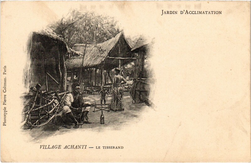 Carte postale ancienne Jardin d'Acclimatation - Village Achanti - Tisserand à Neuilly-sur-Seine