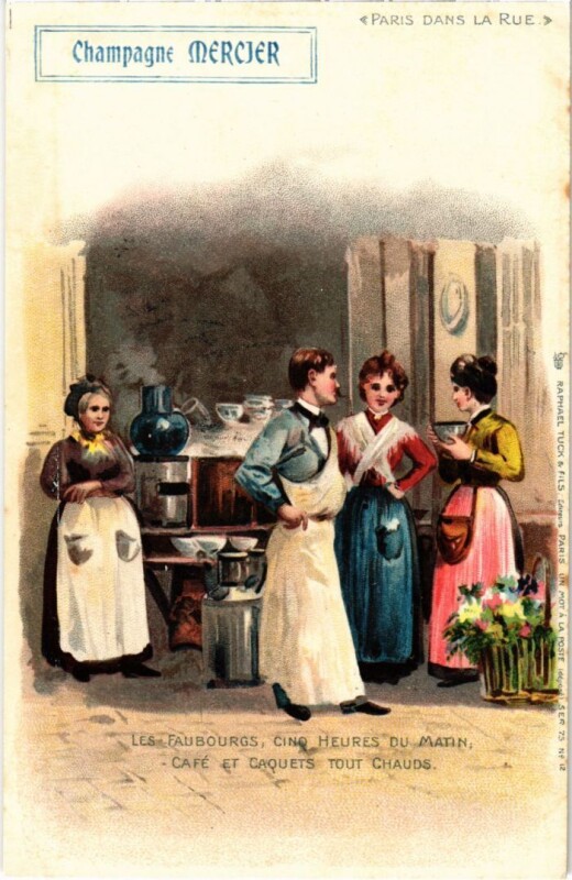 Carte postale ancienne Paris dans la Rue les faubourgs 5 heures du matin café