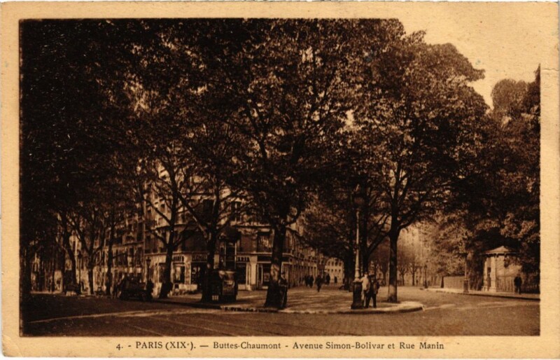 Carte postale ancienne Buttes-Chaumont - Avenue Simon-Bolivar et Rue Manin à Paris 19e