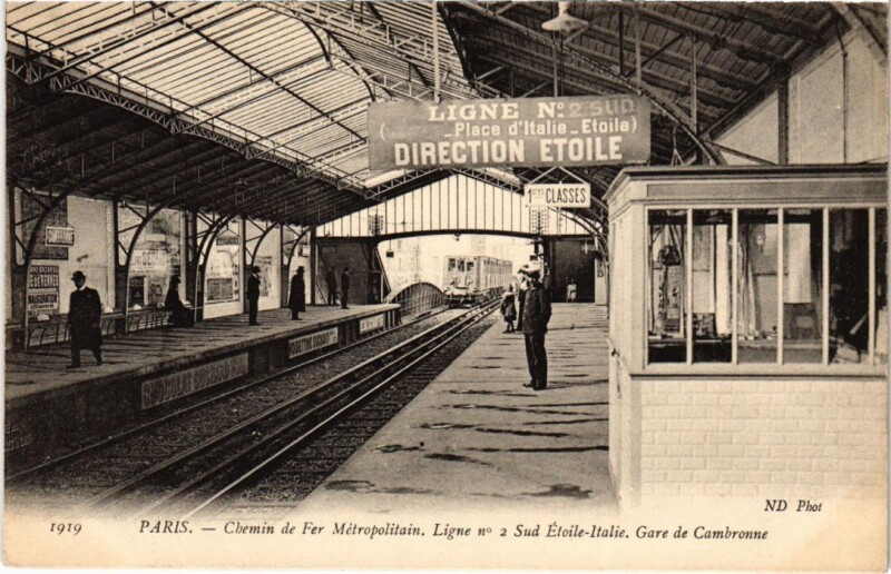 Carte postale ancienne Chemin de Fer Métropolitain - Ligne n° 2 Sud Etoile-Italie - Gare de Cambronne à Paris 15e