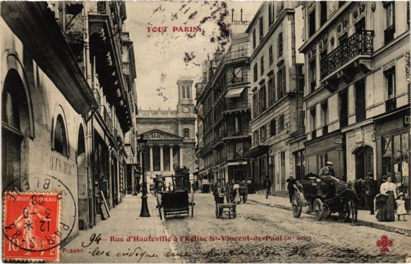 Carte postale ancienne Tout Paris 10e Rue de Hauteville Eglise Saint-Vincent de Paul à Paris 10e