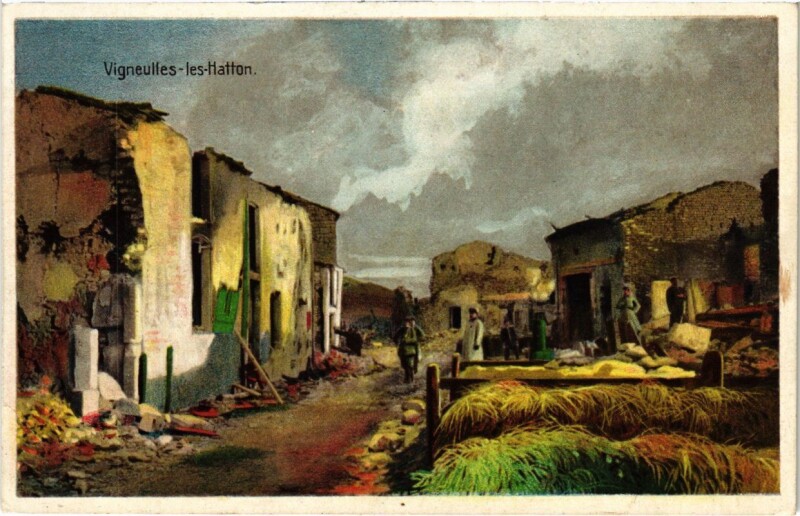 Carte postale ancienne Vigneulles-les-Hattonchatel - Rue - Strassenpartie - Ruines à Vigneulles-lès-Hattonchâtel