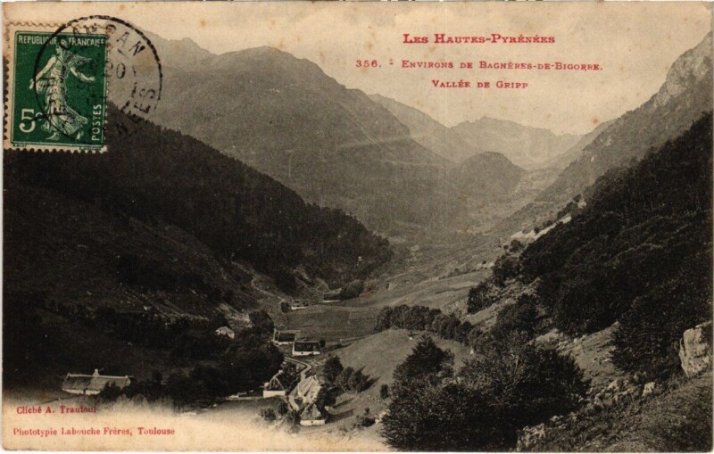 Carte postale ancienne Environs de Bagneres-de-Bigorre - Vallée de Gripp