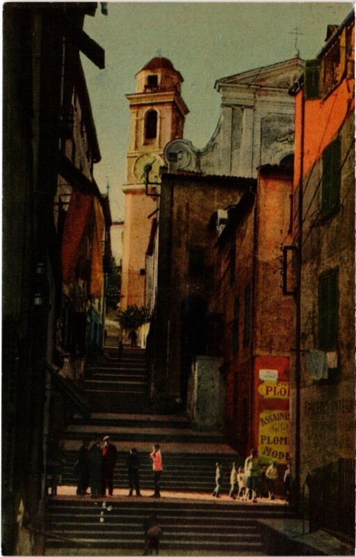 Carte postale ancienne Villefranche - sur- Mer - La Rue de l'eglise à Villefranche-sur-Mer