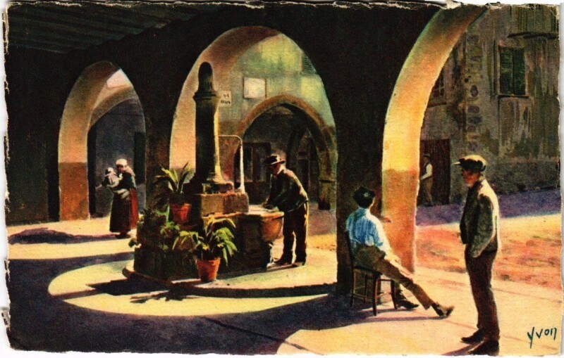 Carte postale ancienne Environs de Nice - Sospel - Arcades et vieille fontaine à Sospel