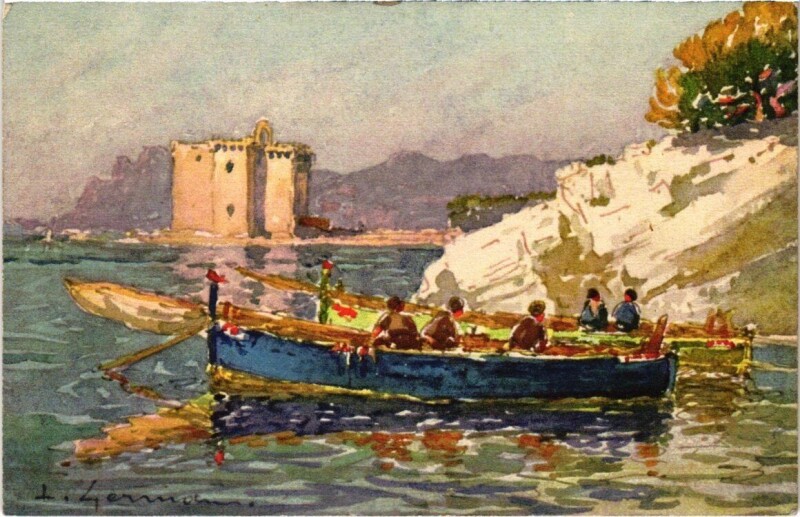 Carte postale ancienne Ile St. Honorat - Barques en calanque