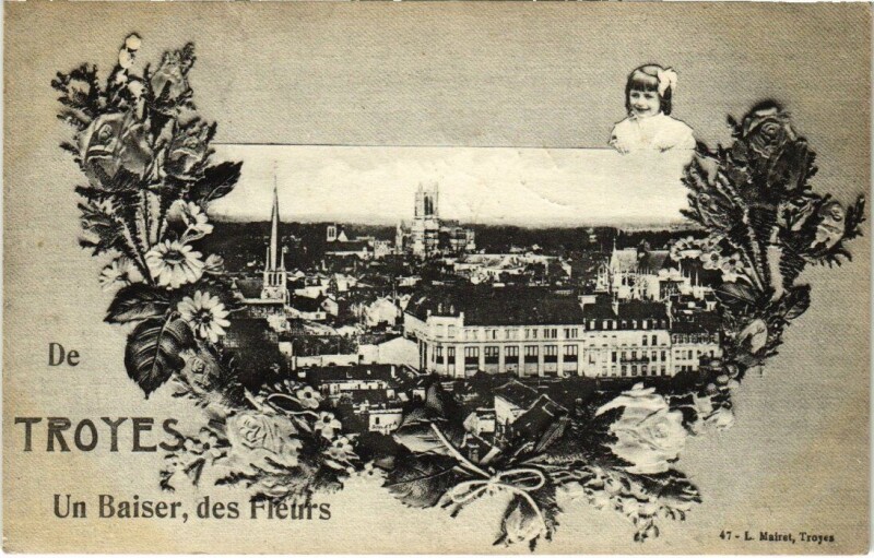 Carte postale ancienne Troyes - Un baiser des fleurs à Troyes