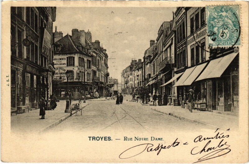 Carte postale ancienne Troyes - Rue Notre-Dame à Troyes