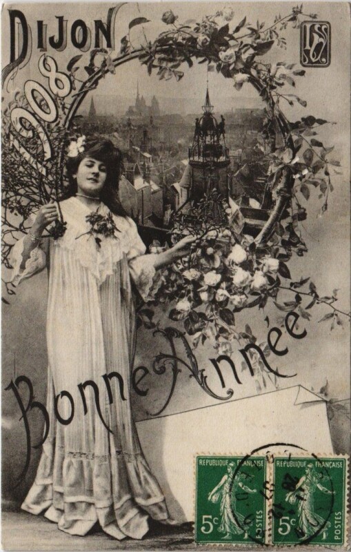 Carte postale ancienne Dijon - 1908 Bonna Année à Dijon