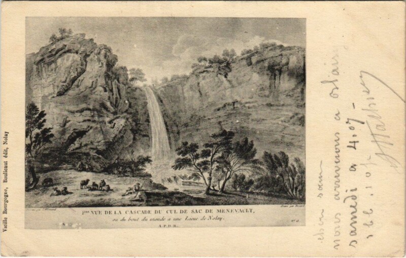 Carte postale ancienne Cascade du Cul de Sac de Menevault - Vue