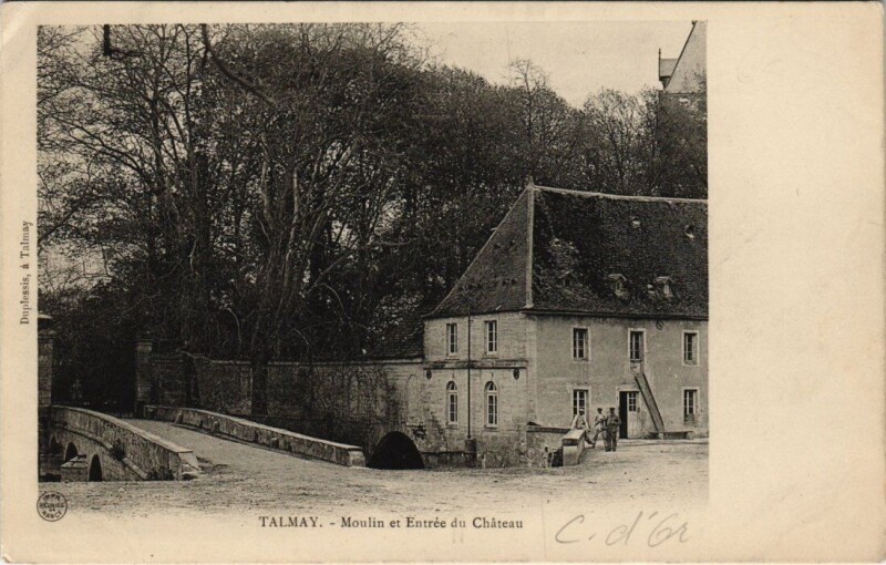 Carte postale ancienne Talmay - Moulin et entrée du Chateau à Talmay