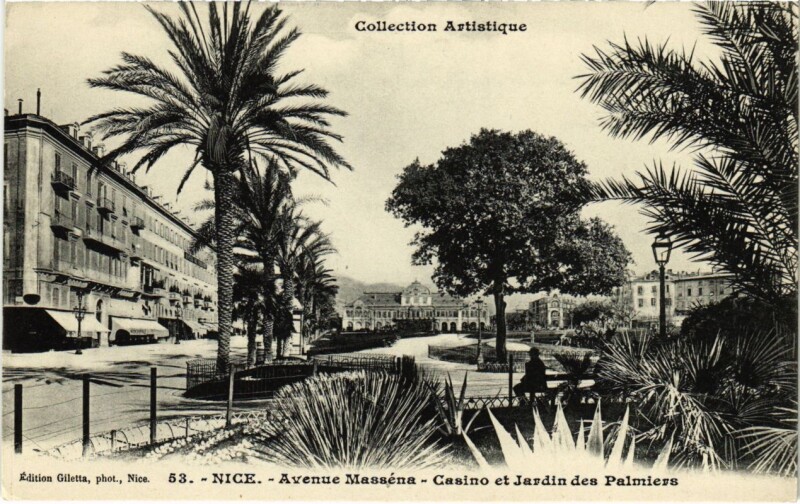 Carte postale ancienne Nice- Avenue Massena ,Casino et Jardin des Palmiers France