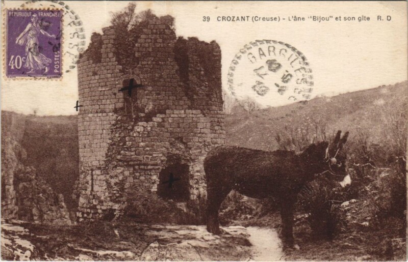 Carte postale ancienne Crozant - L'ane Bijou et son gite à Crozant