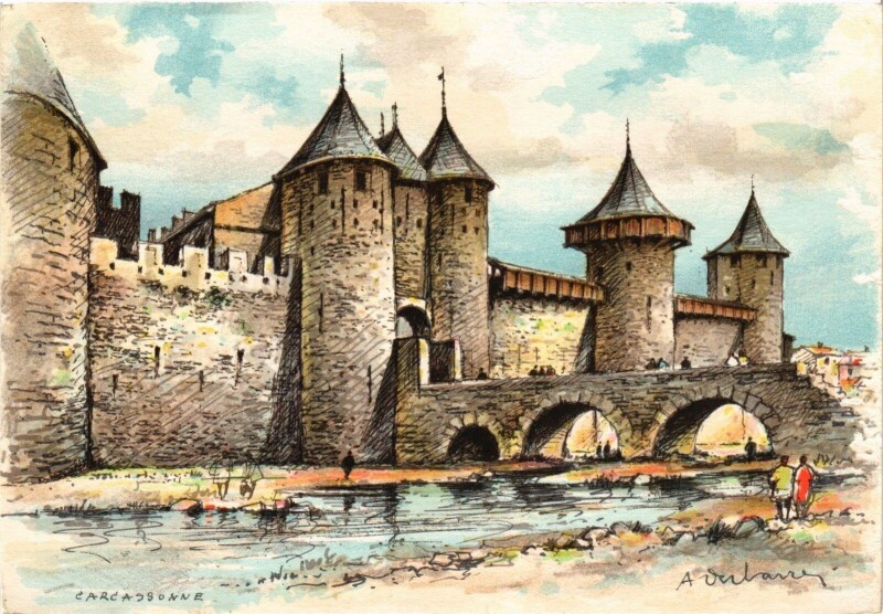 Carte postale ancienne Carcassonne L'Entree du Chateau France à Carcassonne