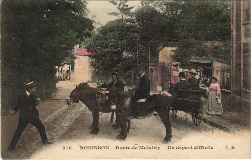 Carte postale ancienne Robinson - Route de Malabry Un départ difficile