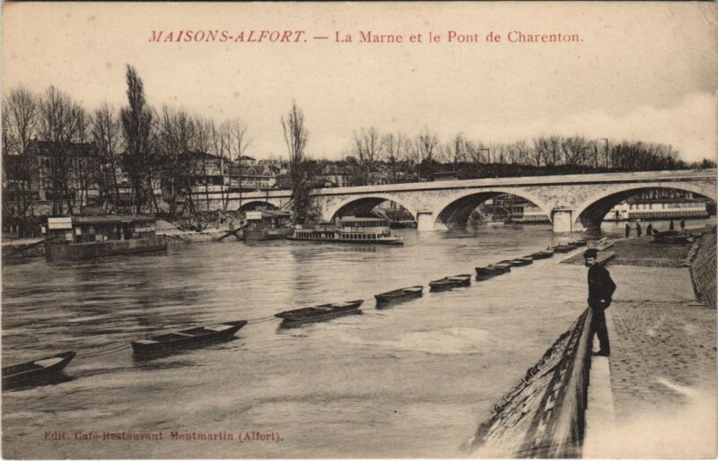 Carte postale ancienne Maisons-Alfort - La Marne et le Pont de Charenton à Maisons-Alfort