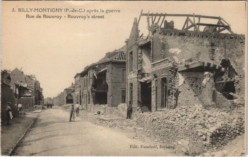 Carte postale ancienne Billy-Montigny-aprés la guerre-Rue de Rouvroy à Billy-Montigny