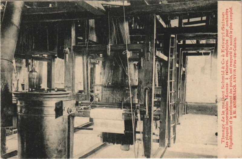 Carte postale ancienne Tissage de la maison Schmid&Cie á Eriswyl (Suisse) (Pas-de-Calais) à Calais