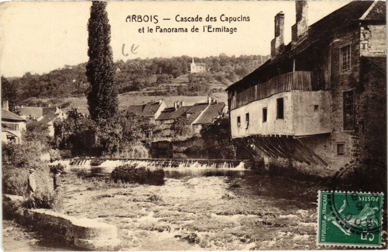 Carte postale ancienne Arbois- Cascade des Capucins,Panorama de l'Ermitage France à Arbois