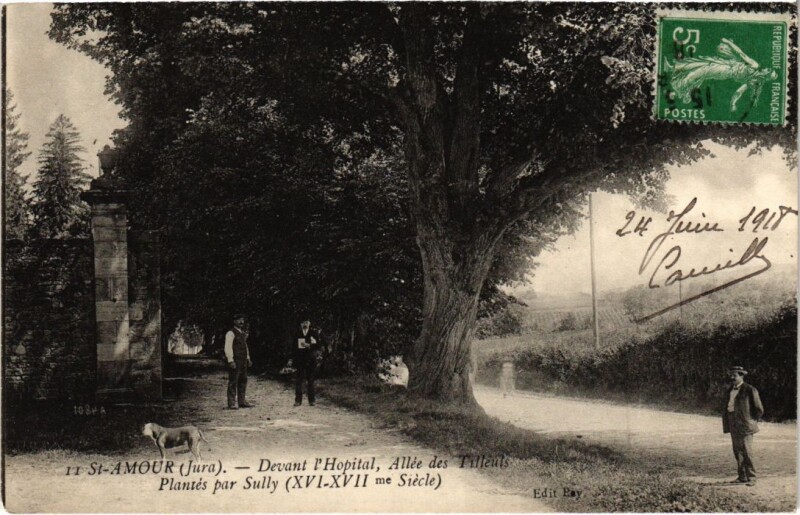 Carte postale ancienne Saint Amour- Devant l'Hopital, Allee des Tilleuts France à Saint-Amour