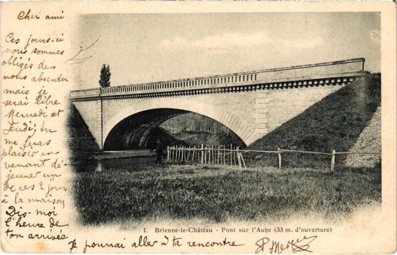 Carte postale ancienne Brienne-le-Chateau - Pont sur l'Aube à Brienne-le-Château