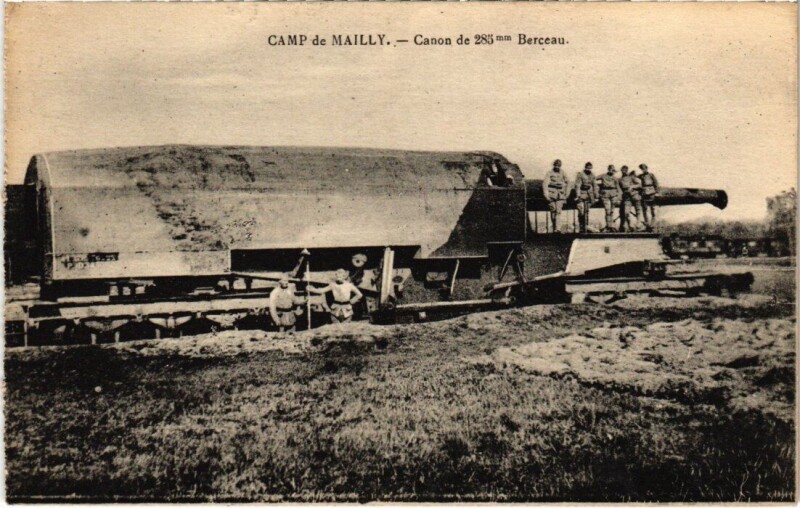 Carte postale ancienne Camp-de-Mailly - Canon de 285 mm Berceau