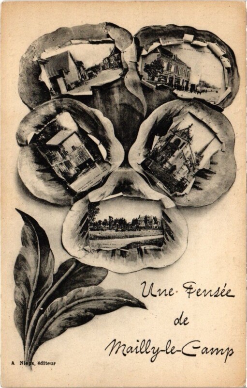 Carte postale ancienne Camp-de-Mailly - Une pensée fleur collage