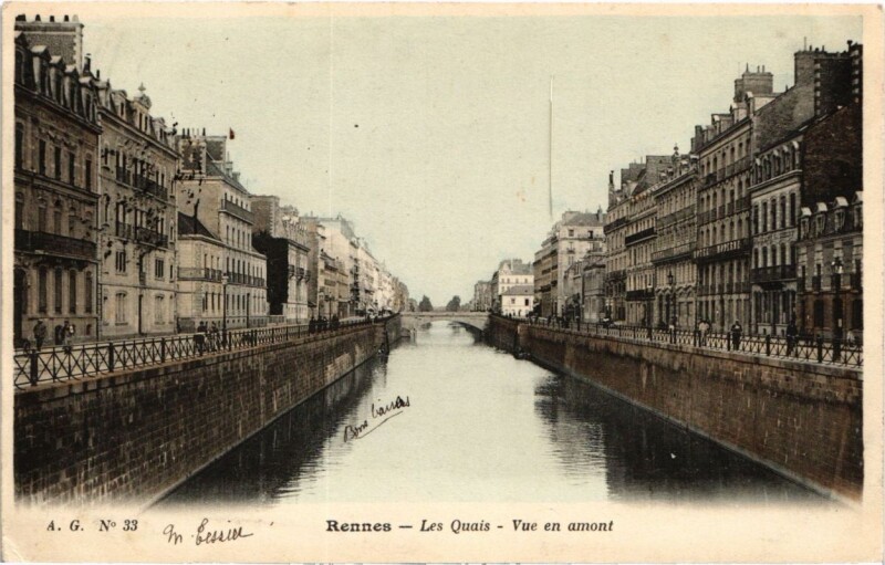 Carte postale ancienne Rennes Les Quais, Vue en amont France à Rennes