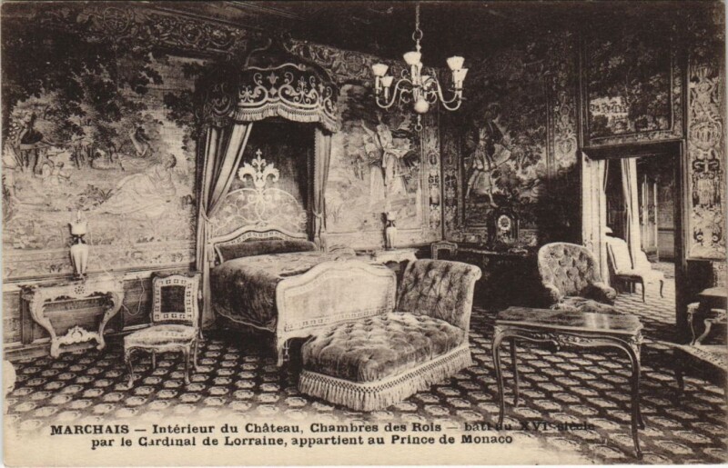 Carte postale ancienne Marchais - Interieur du Chateau - Chambres des Rois à Marchais