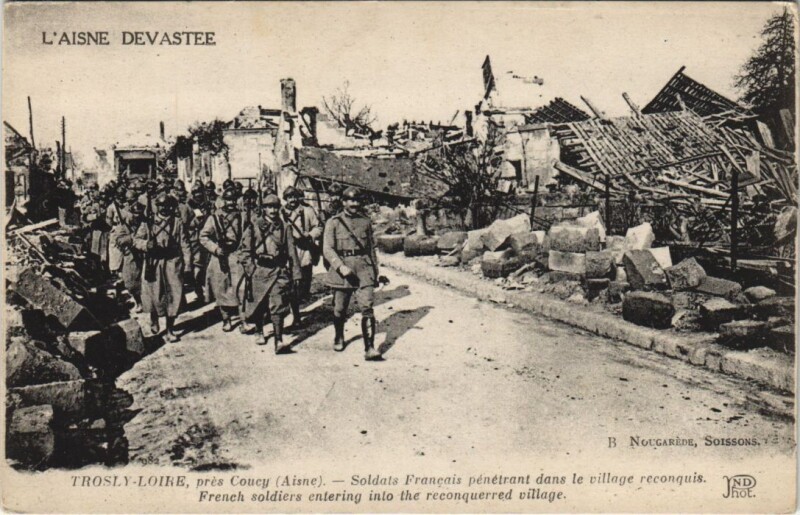 Carte postale ancienne Trosly-Loire - pres Coucy - Soldats Francais - Ruines à Trosly-Loire