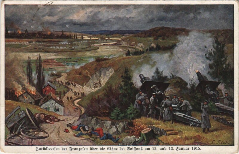 Carte postale ancienne Soissons - World War I. - 1915 - Firing Artillery à Soissons