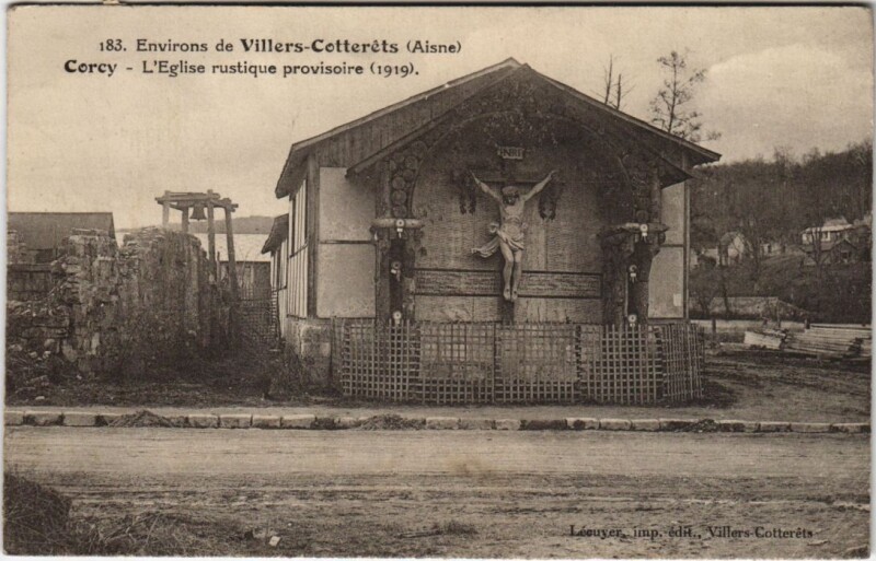 Carte postale ancienne Corcy - L'Eglise Rustique Provisoire - 1919 à Corcy