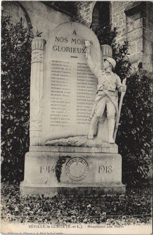 Carte postale ancienne Beville-le-Comte - Monument aux Morts à Béville-le-Comte