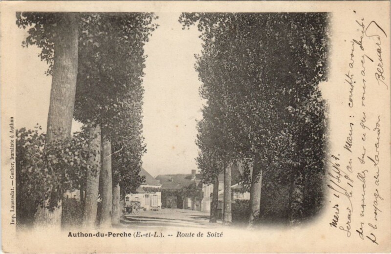 Carte postale ancienne Authon-du-Perche - Route de Soizé à Authon-du-Perche