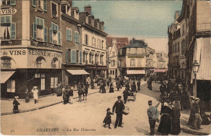 Carte postale ancienne Chartres - La Rue Delacroix à Chartres