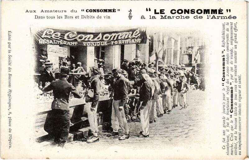Carte postale ancienne Paris advertisement Le Consomme a la Marche de l'Armee