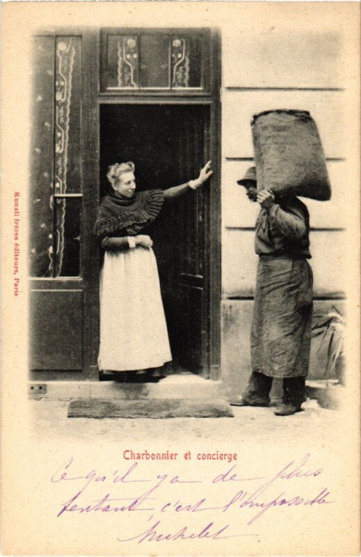 Carte postale ancienne Paris Petits Metiers Charbonnier et concierge