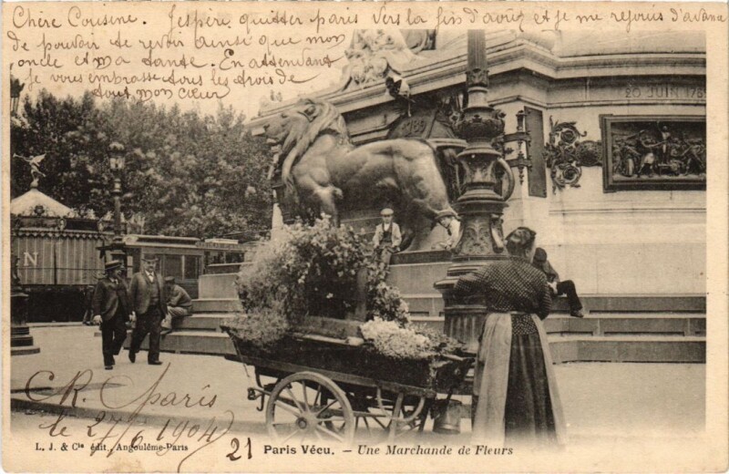 Carte postale ancienne Paris Vecu. Marchande de Fleurs