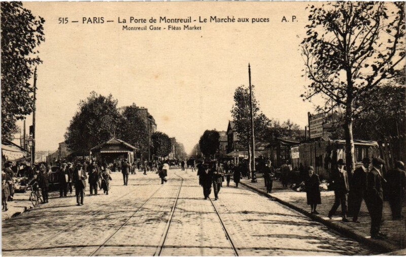 Carte postale ancienne La Porte de Montreuil - Le Marché aux puces à Paris 20e