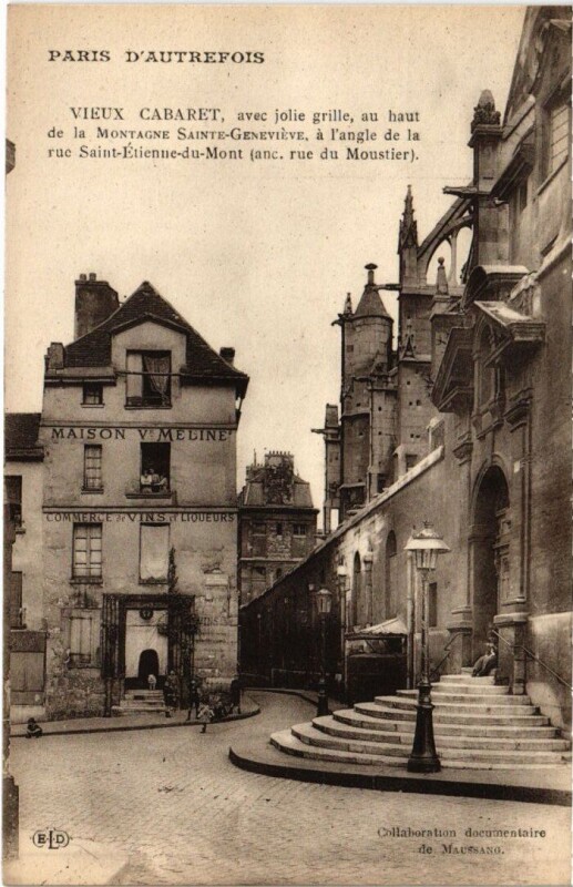 Carte postale ancienne Paris 5e Rue Saint-Etienne-du-Mont Vieux. Cabaret à Paris 5e